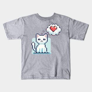 Pixel Cat with Heart Cloud Kids T-Shirt